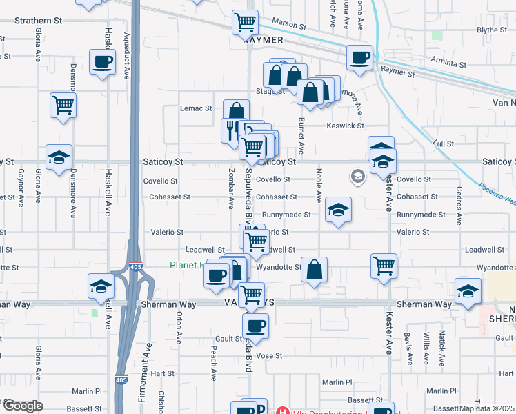 map of restaurants, bars, coffee shops, grocery stores, and more near 7440 Sepulveda Boulevard in Los Angeles