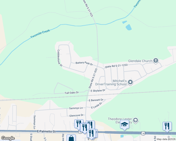 map of restaurants, bars, coffee shops, grocery stores, and more near 419 North Williamson Road in Florence