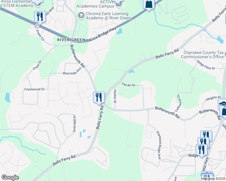 map of restaurants, bars, coffee shops, grocery stores, and more near 235 Harbin Street in Canton