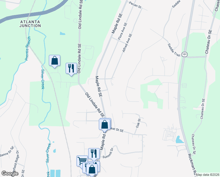 map of restaurants, bars, coffee shops, grocery stores, and more near 407 Flora Avenue Southeast in Rome