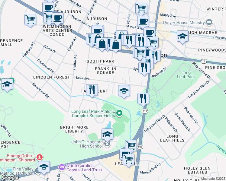 map of restaurants, bars, coffee shops, grocery stores, and more near 4234 Lake Avenue in Wilmington