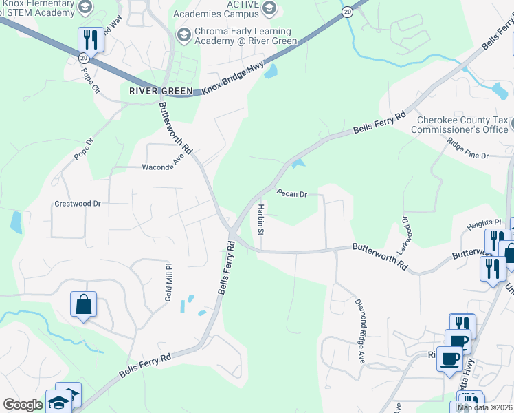 map of restaurants, bars, coffee shops, grocery stores, and more near 235 Harbin Street in Canton