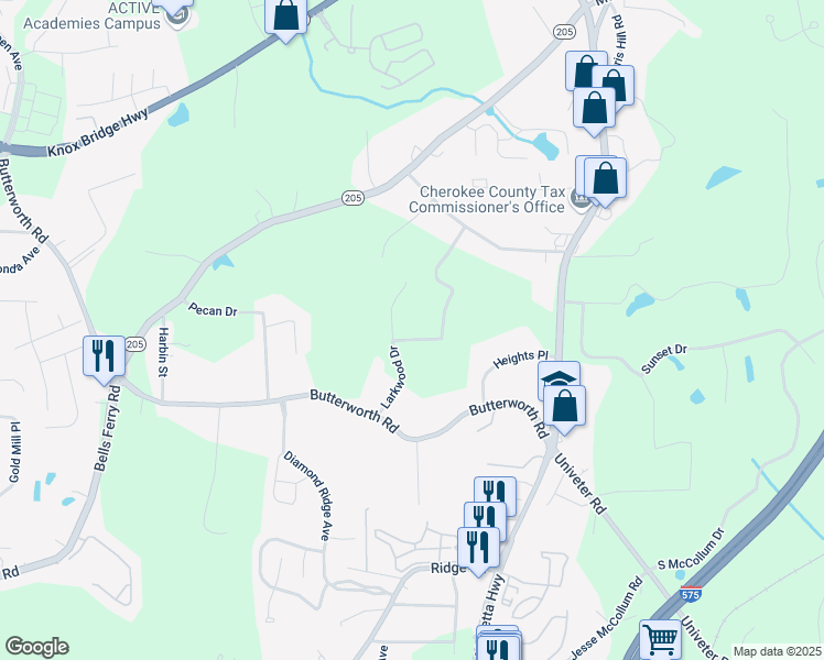 map of restaurants, bars, coffee shops, grocery stores, and more near 1480 Pine Lark Drive in Canton