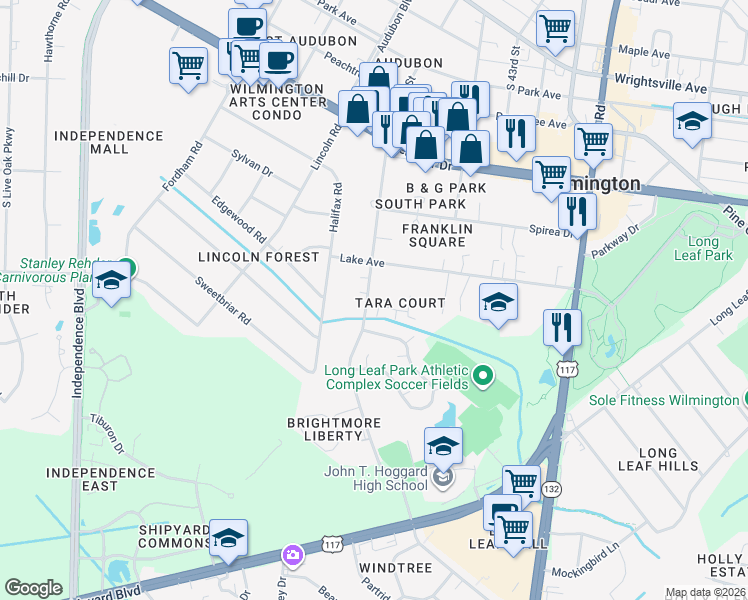 map of restaurants, bars, coffee shops, grocery stores, and more near 1723 South 41st Street in Wilmington