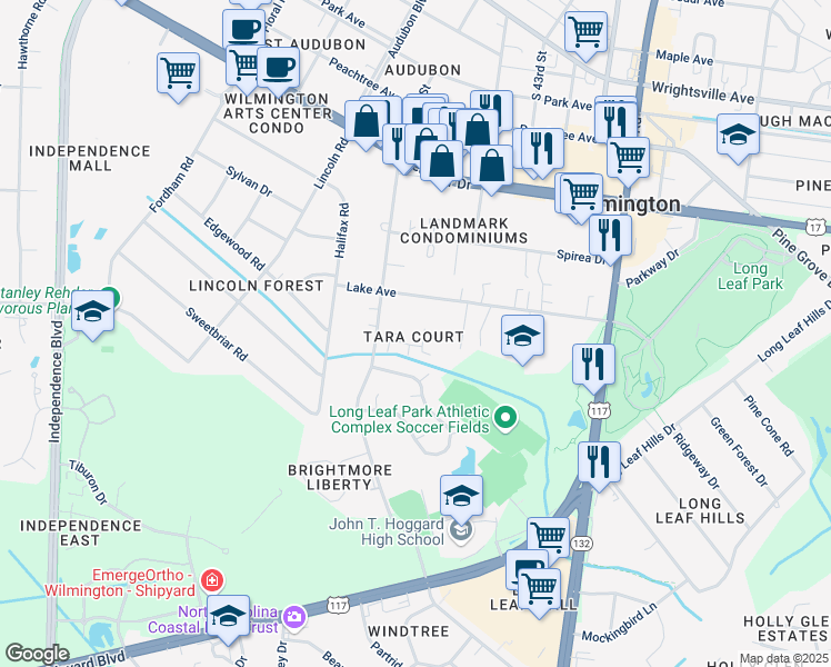 map of restaurants, bars, coffee shops, grocery stores, and more near 1713 South 41st Street in Wilmington