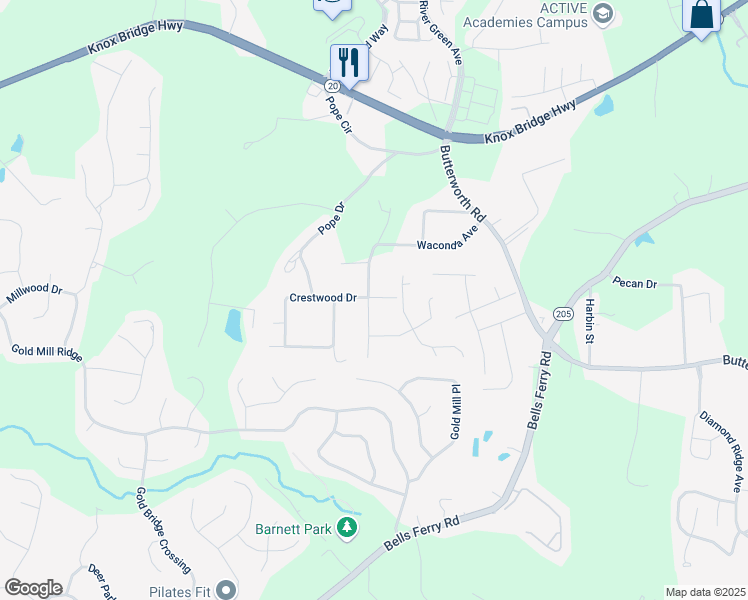 map of restaurants, bars, coffee shops, grocery stores, and more near 253 Shady Brook Drive in Canton