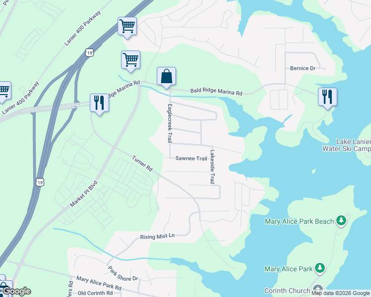 map of restaurants, bars, coffee shops, grocery stores, and more near 1760 Falcon Creek Trail in Cumming