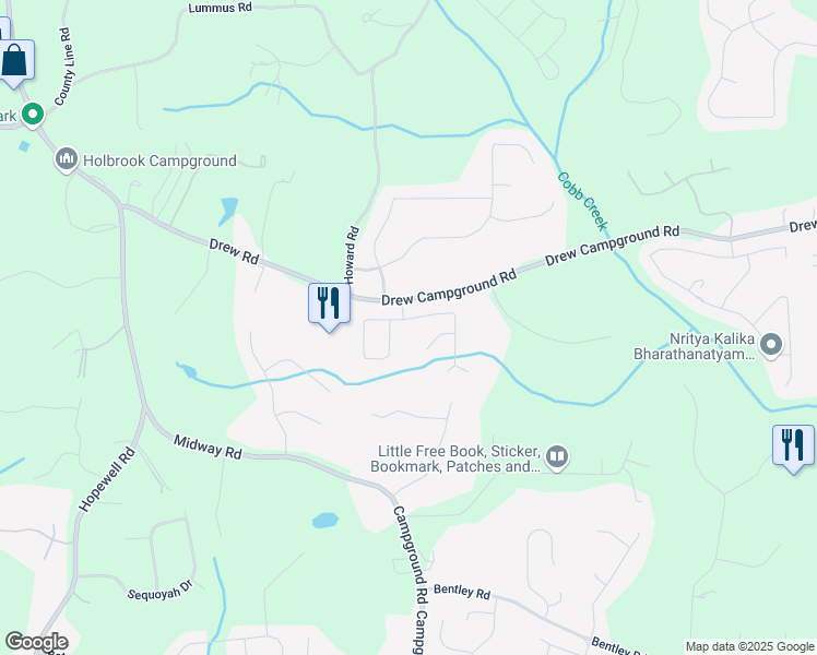 map of restaurants, bars, coffee shops, grocery stores, and more near 4610 Mossbrook Circle in Cumming