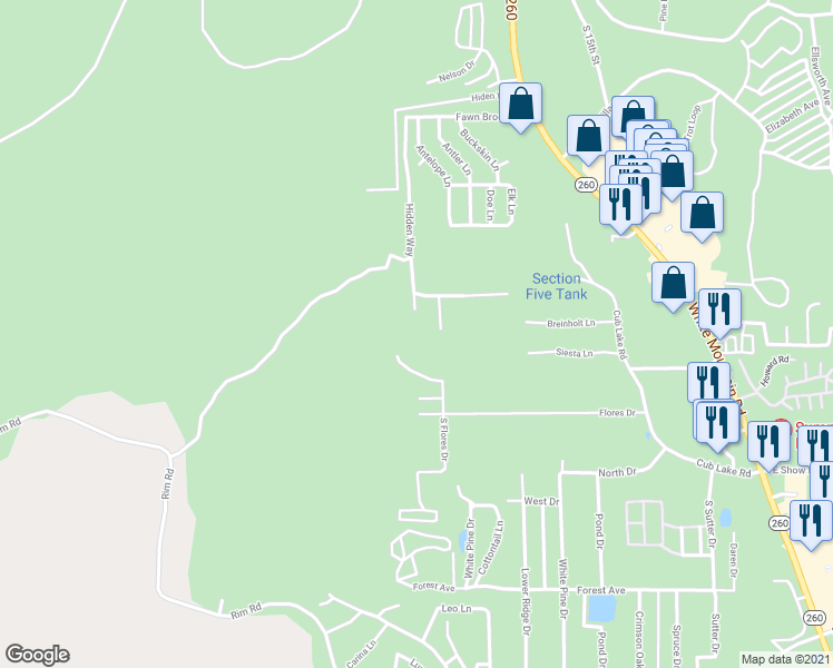 map of restaurants, bars, coffee shops, grocery stores, and more near 4728 Hidden Way Spur in Show Low