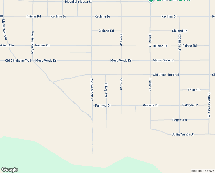map of restaurants, bars, coffee shops, grocery stores, and more near El Rey Avenue in Joshua Tree