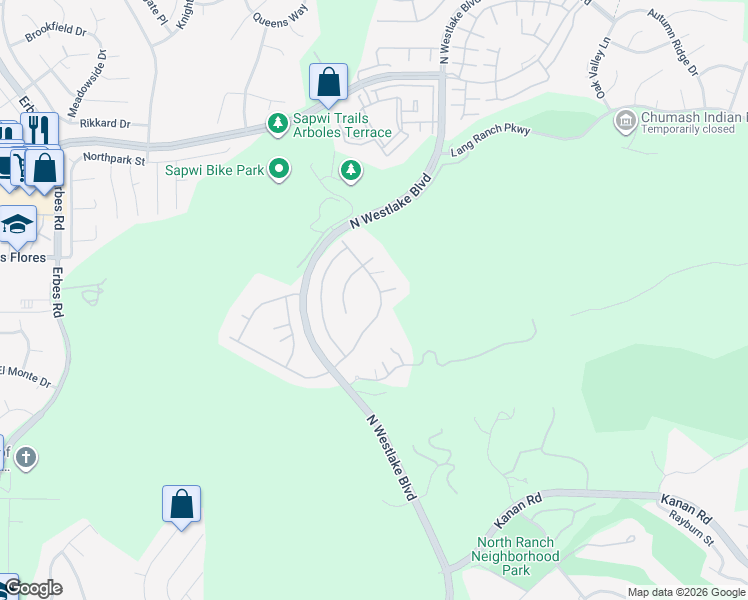 map of restaurants, bars, coffee shops, grocery stores, and more near 2788 Rainfield Avenue in Westlake Village