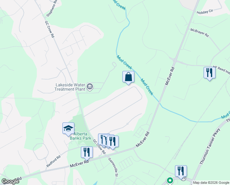 map of restaurants, bars, coffee shops, grocery stores, and more near 5709 Newberry Point Drive in Flowery Branch
