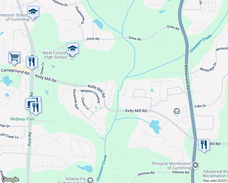 map of restaurants, bars, coffee shops, grocery stores, and more near 4880 Bantry Way in Cumming