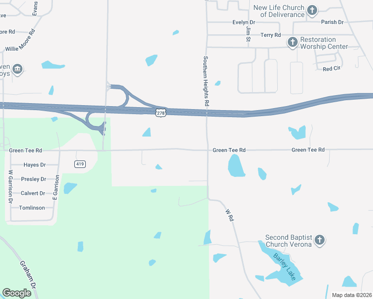map of restaurants, bars, coffee shops, grocery stores, and more near 1201-1607 Green Tee Road in Tupelo
