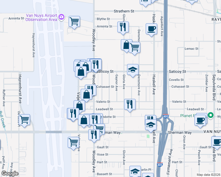 map of restaurants, bars, coffee shops, grocery stores, and more near 7437 Gaviota Avenue in Los Angeles