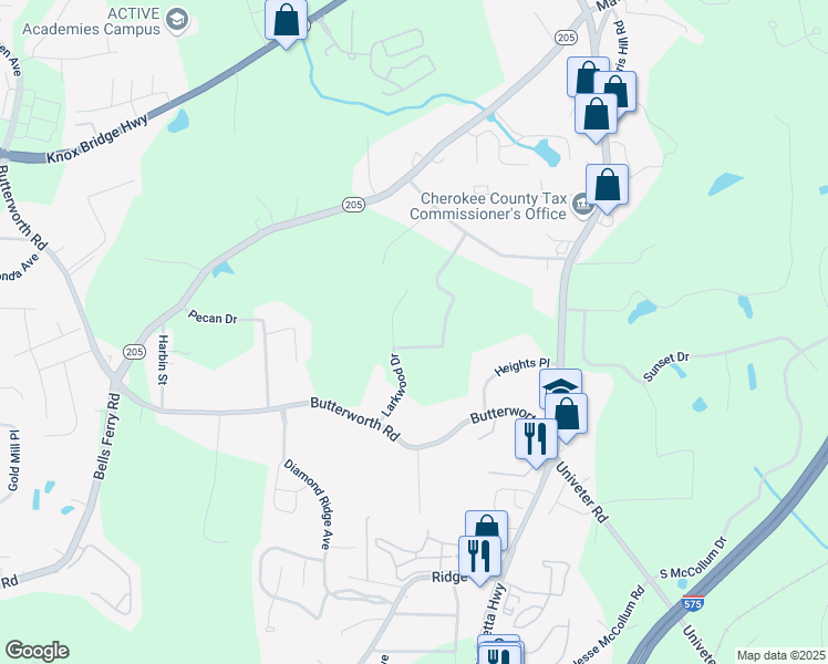 map of restaurants, bars, coffee shops, grocery stores, and more near 1480 Pine Lark Drive in Canton