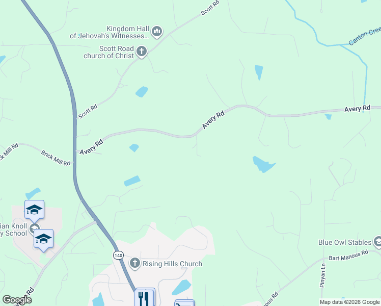 map of restaurants, bars, coffee shops, grocery stores, and more near 670 Avery Rd in Canton