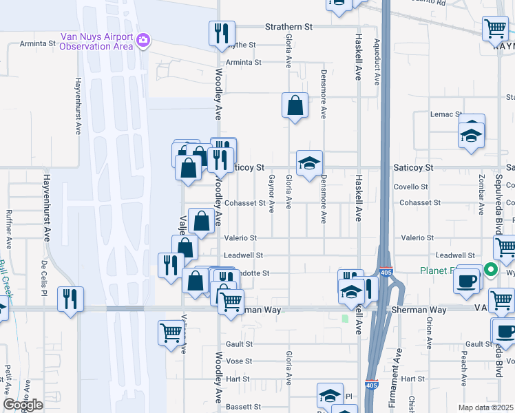map of restaurants, bars, coffee shops, grocery stores, and more near 7454 Gaviota Avenue in Los Angeles