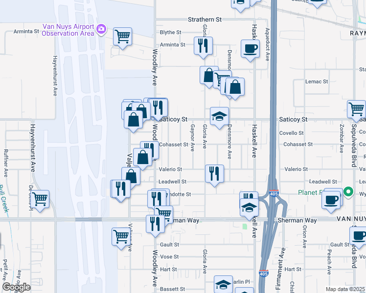 map of restaurants, bars, coffee shops, grocery stores, and more near 7454 Gaviota Avenue in Los Angeles