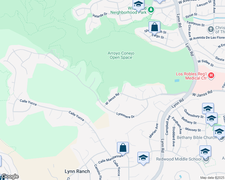 map of restaurants, bars, coffee shops, grocery stores, and more near 2084 Hopewell Court in Thousand Oaks