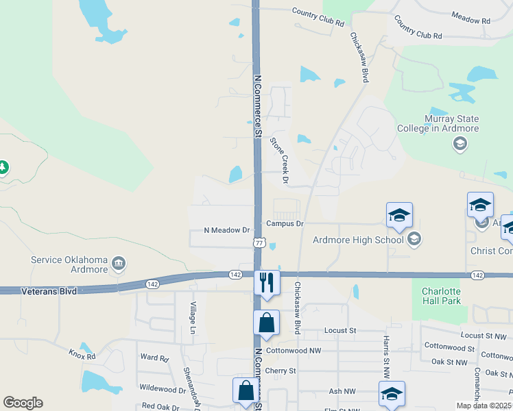 map of restaurants, bars, coffee shops, grocery stores, and more near 2901 North Commerce Street in Ardmore