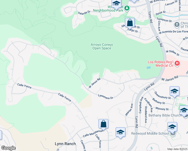 map of restaurants, bars, coffee shops, grocery stores, and more near 2084 Hopewell Court in Thousand Oaks