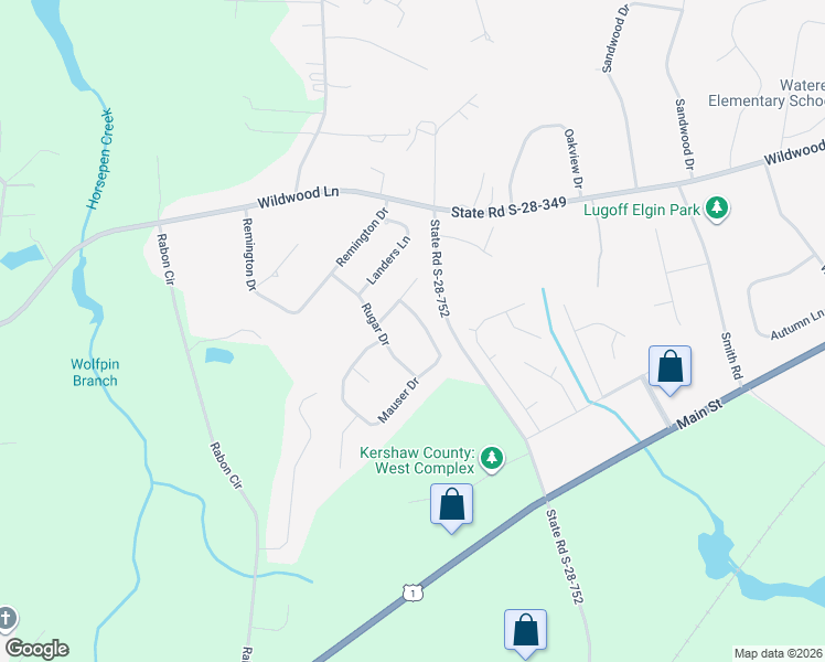 map of restaurants, bars, coffee shops, grocery stores, and more near 77 Mauser Drive in Lugoff