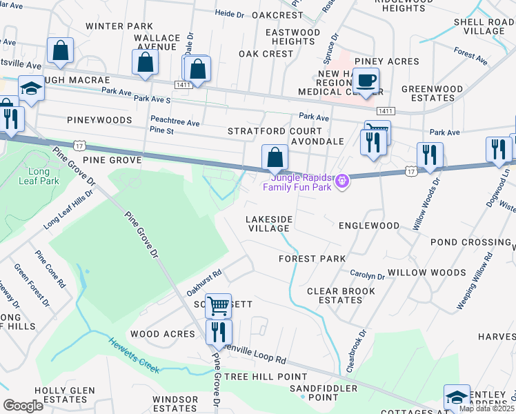 map of restaurants, bars, coffee shops, grocery stores, and more near 5201 Lapaloma Court in Wilmington