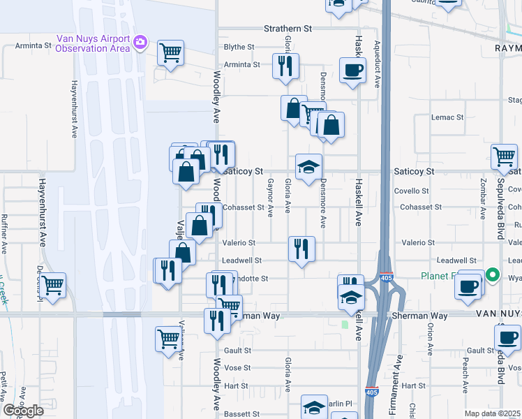 map of restaurants, bars, coffee shops, grocery stores, and more near 7437 Gaynor Avenue in Los Angeles