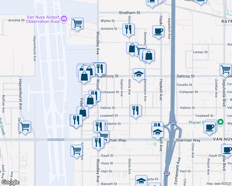 map of restaurants, bars, coffee shops, grocery stores, and more near 7437 Gaynor Avenue in Los Angeles