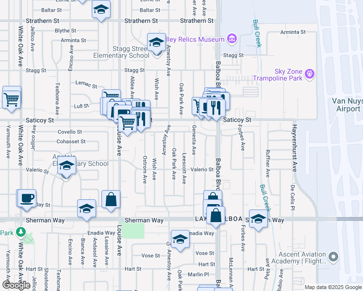 map of restaurants, bars, coffee shops, grocery stores, and more near 7461 Leescott Avenue in Los Angeles