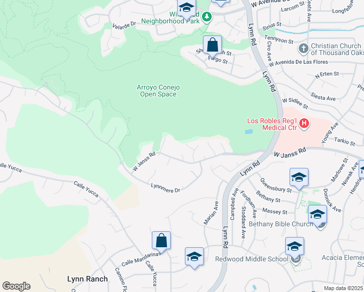 map of restaurants, bars, coffee shops, grocery stores, and more near 716 Stetson Court in Thousand Oaks