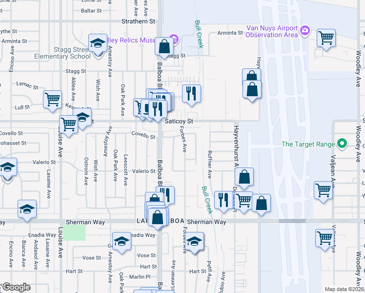 map of restaurants, bars, coffee shops, grocery stores, and more near 7465 Forbes Avenue in Los Angeles