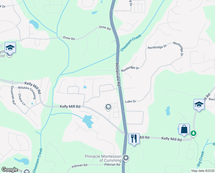 map of restaurants, bars, coffee shops, grocery stores, and more near 4135 Coosa Drive in Cumming
