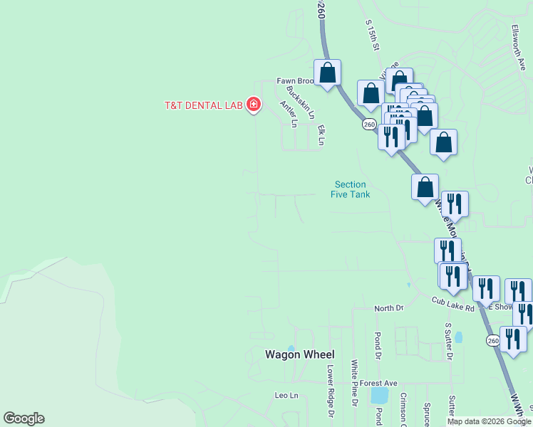 map of restaurants, bars, coffee shops, grocery stores, and more near 4728 Hidden Way Spur in Show Low