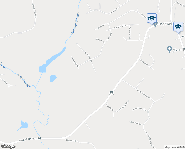 map of restaurants, bars, coffee shops, grocery stores, and more near 7280 Plum Creek Drive in Gainesville