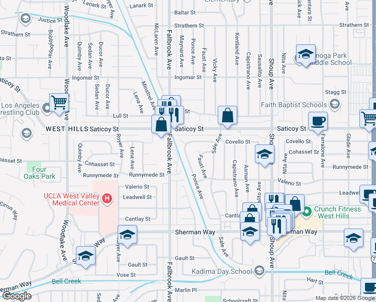 map of restaurants, bars, coffee shops, grocery stores, and more near 7472 Ponce Avenue in Los Angeles