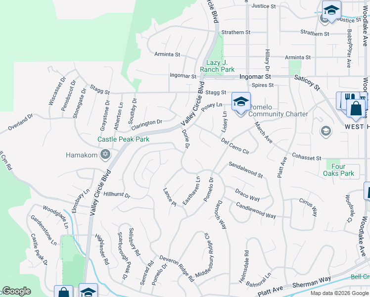 map of restaurants, bars, coffee shops, grocery stores, and more near 7422 Cliffside Court in Los Angeles