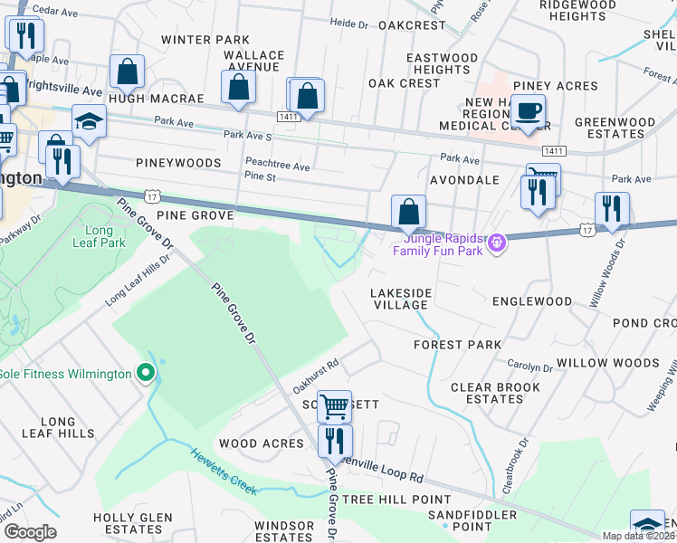 map of restaurants, bars, coffee shops, grocery stores, and more near 406 Brookforest Road in Wilmington