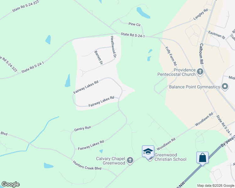 map of restaurants, bars, coffee shops, grocery stores, and more near 502 Fairway Lakes Road in Greenwood