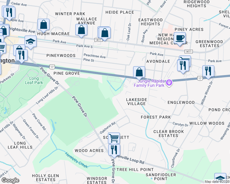 map of restaurants, bars, coffee shops, grocery stores, and more near 406 Brookforest Road in Wilmington