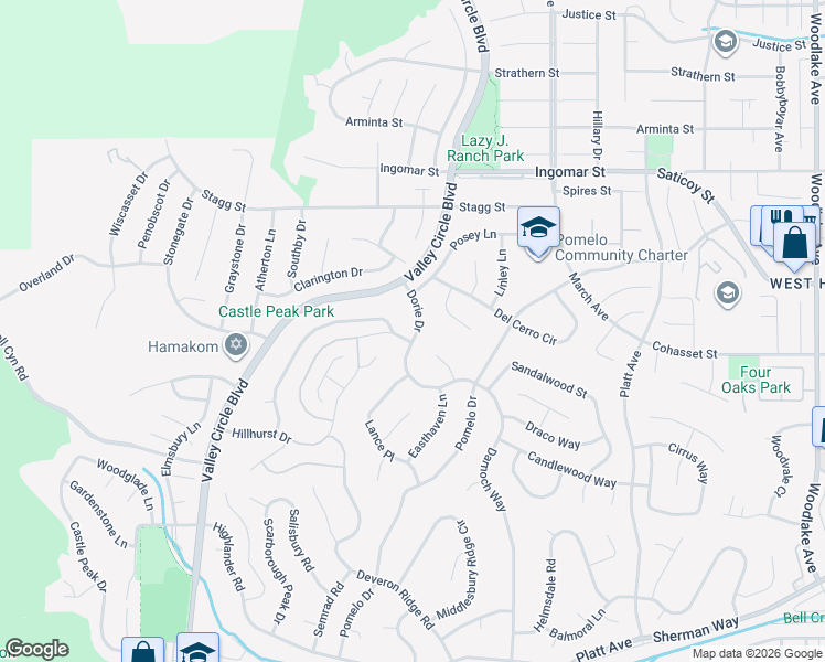map of restaurants, bars, coffee shops, grocery stores, and more near 7422 Cliffside Court in Los Angeles