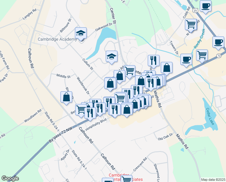 map of restaurants, bars, coffee shops, grocery stores, and more near 501 Beaudrot Road in Greenwood