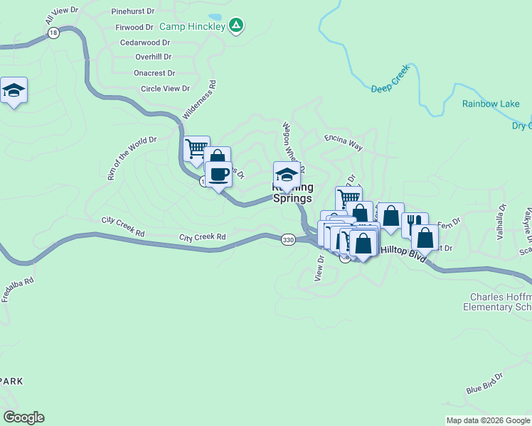 map of restaurants, bars, coffee shops, grocery stores, and more near 31739 Panorama Drive in Running Springs