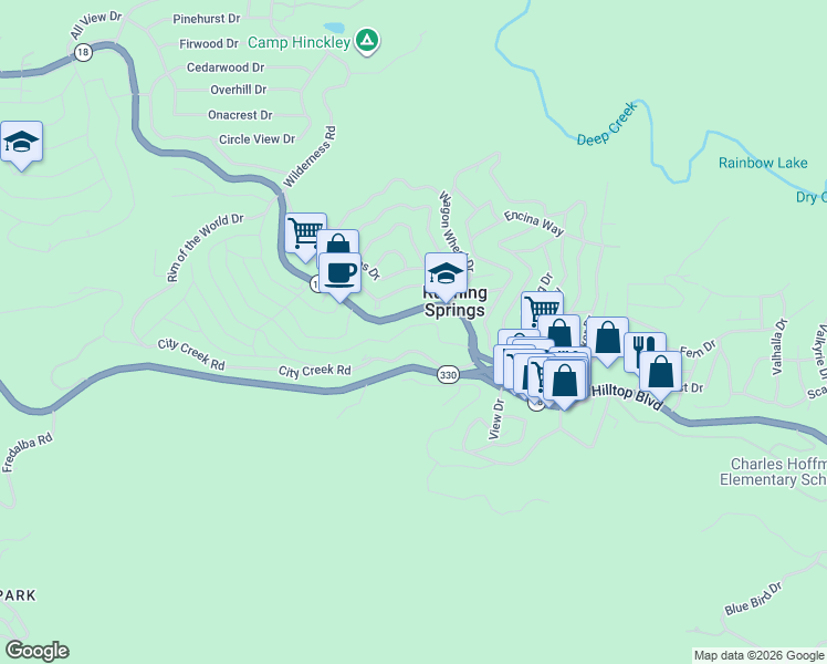 map of restaurants, bars, coffee shops, grocery stores, and more near 31739 Panorama Drive in Running Springs