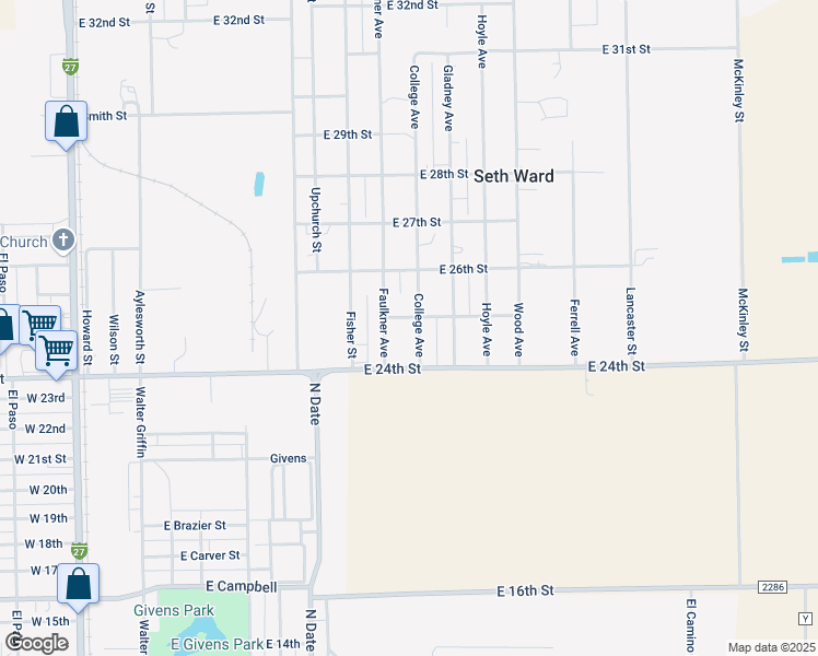 map of restaurants, bars, coffee shops, grocery stores, and more near 2501 College Avenue in Plainview