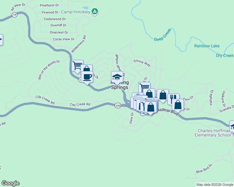 map of restaurants, bars, coffee shops, grocery stores, and more near in Running Springs