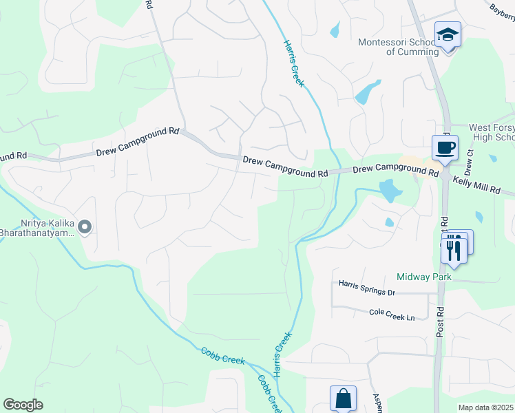 map of restaurants, bars, coffee shops, grocery stores, and more near 3955 Graystone Preserve in Cumming