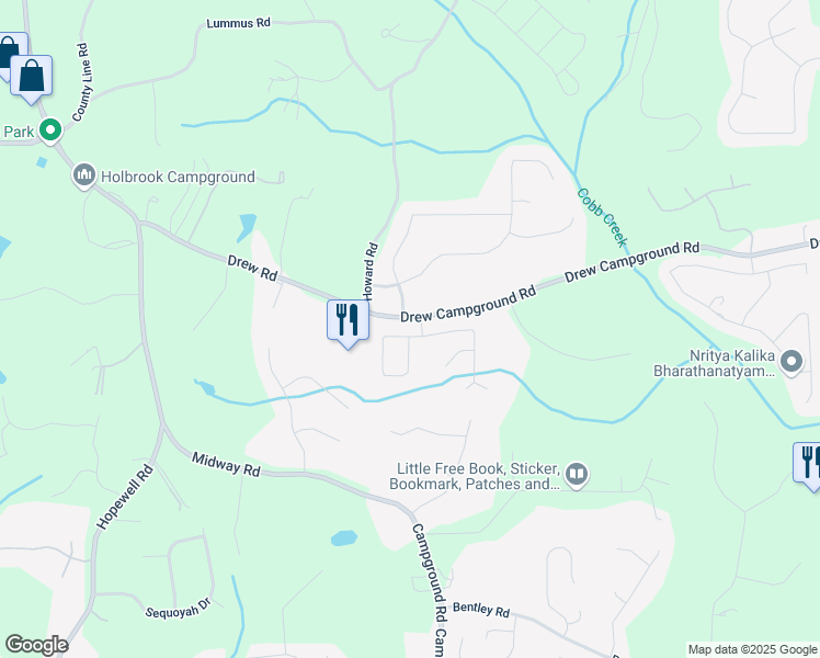 map of restaurants, bars, coffee shops, grocery stores, and more near 4575 Mossbrook Circle in Cumming