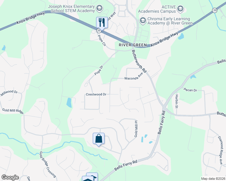map of restaurants, bars, coffee shops, grocery stores, and more near 185 Shady Brook Drive in Canton